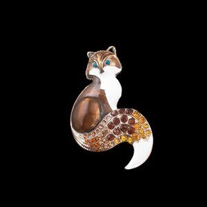 Rhinestone Gold Toned Fox Brooch Pin *NEW*